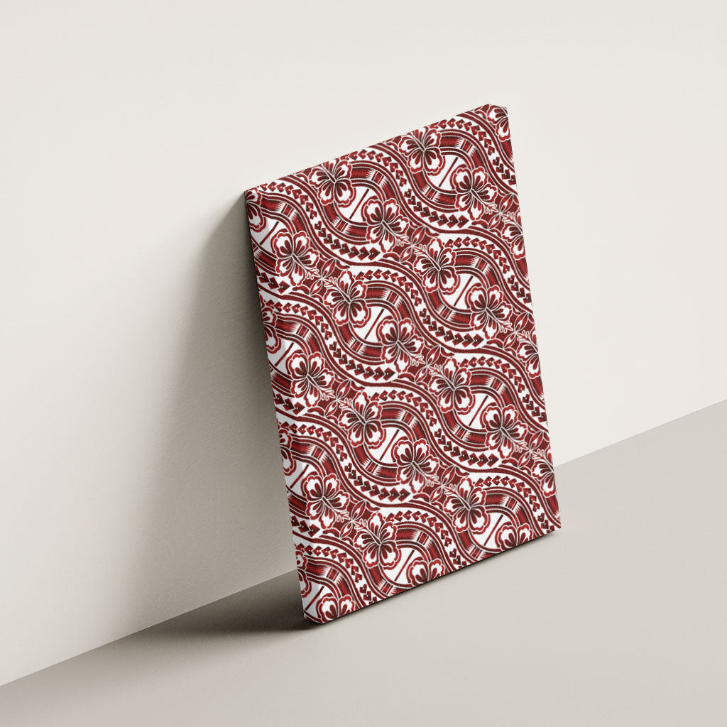 Hibiscus Bloom Island Tribal Waves Canvas Wall Art Red Polynesian Pattern