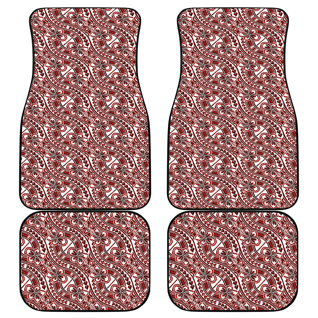 Hibiscus Bloom Island Tribal Waves Car Mats Red Polynesian Pattern