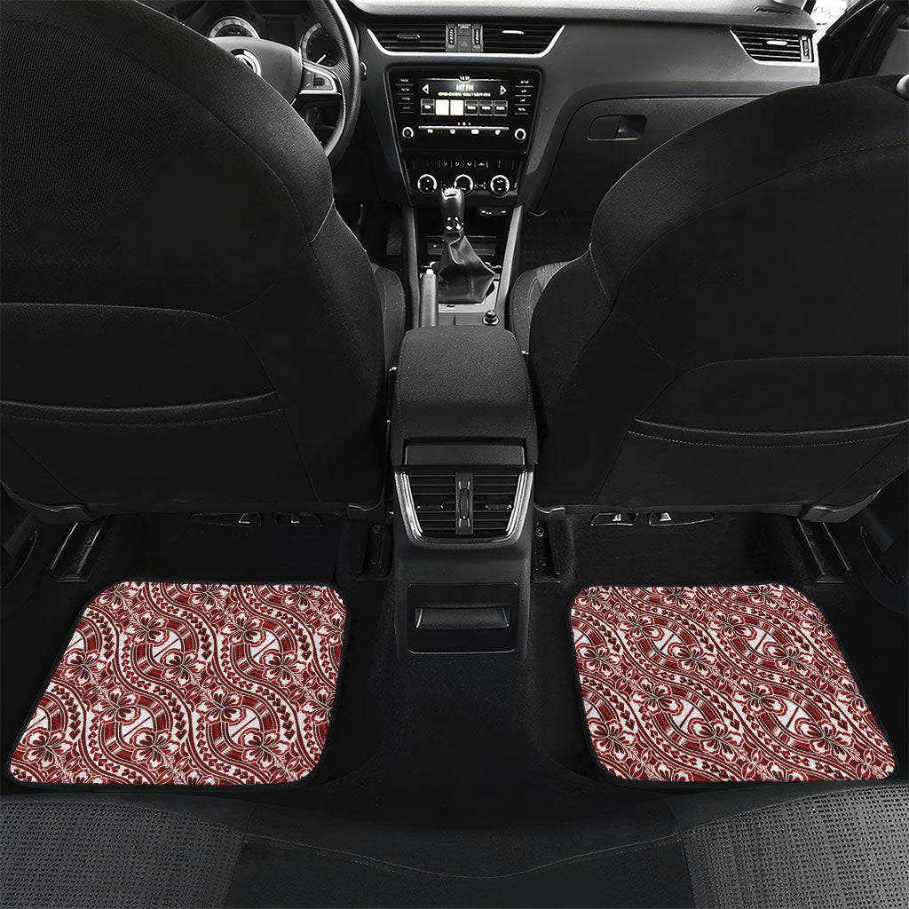 Hibiscus Bloom Island Tribal Waves Car Mats Red Polynesian Pattern