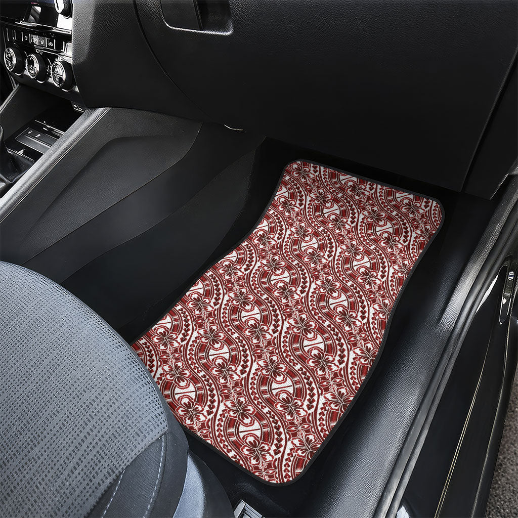 Hibiscus Bloom Island Tribal Waves Car Mats Red Polynesian Pattern