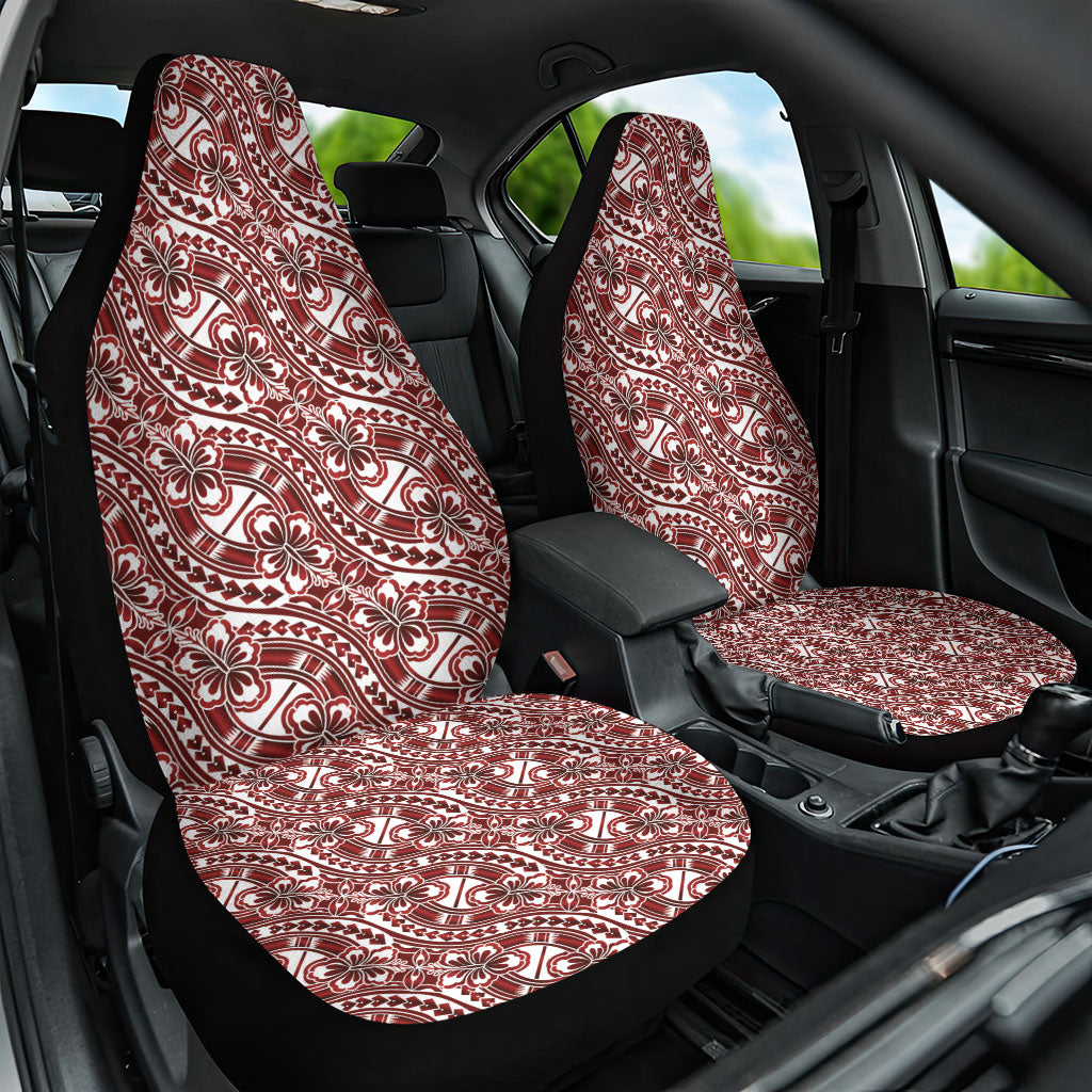 Hibiscus Bloom Island Tribal Waves Car Seat Cover Red Polynesian Pattern
