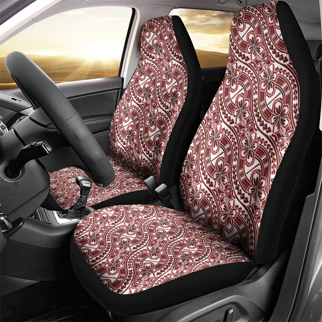 Hibiscus Bloom Island Tribal Waves Car Seat Cover Red Polynesian Pattern