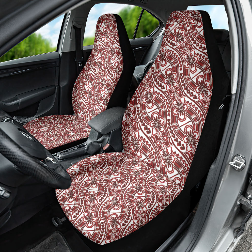 Hibiscus Bloom Island Tribal Waves Car Seat Cover Red Polynesian Pattern