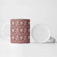 Hibiscus Bloom Island Tribal Waves Ceramic Mug Red Polynesian Pattern