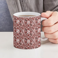 Hibiscus Bloom Island Tribal Waves Ceramic Mug Red Polynesian Pattern