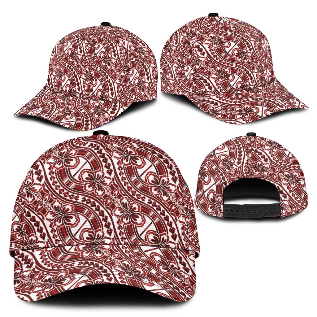 Hibiscus Bloom Island Tribal Waves Classic Cap Red Polynesian Pattern