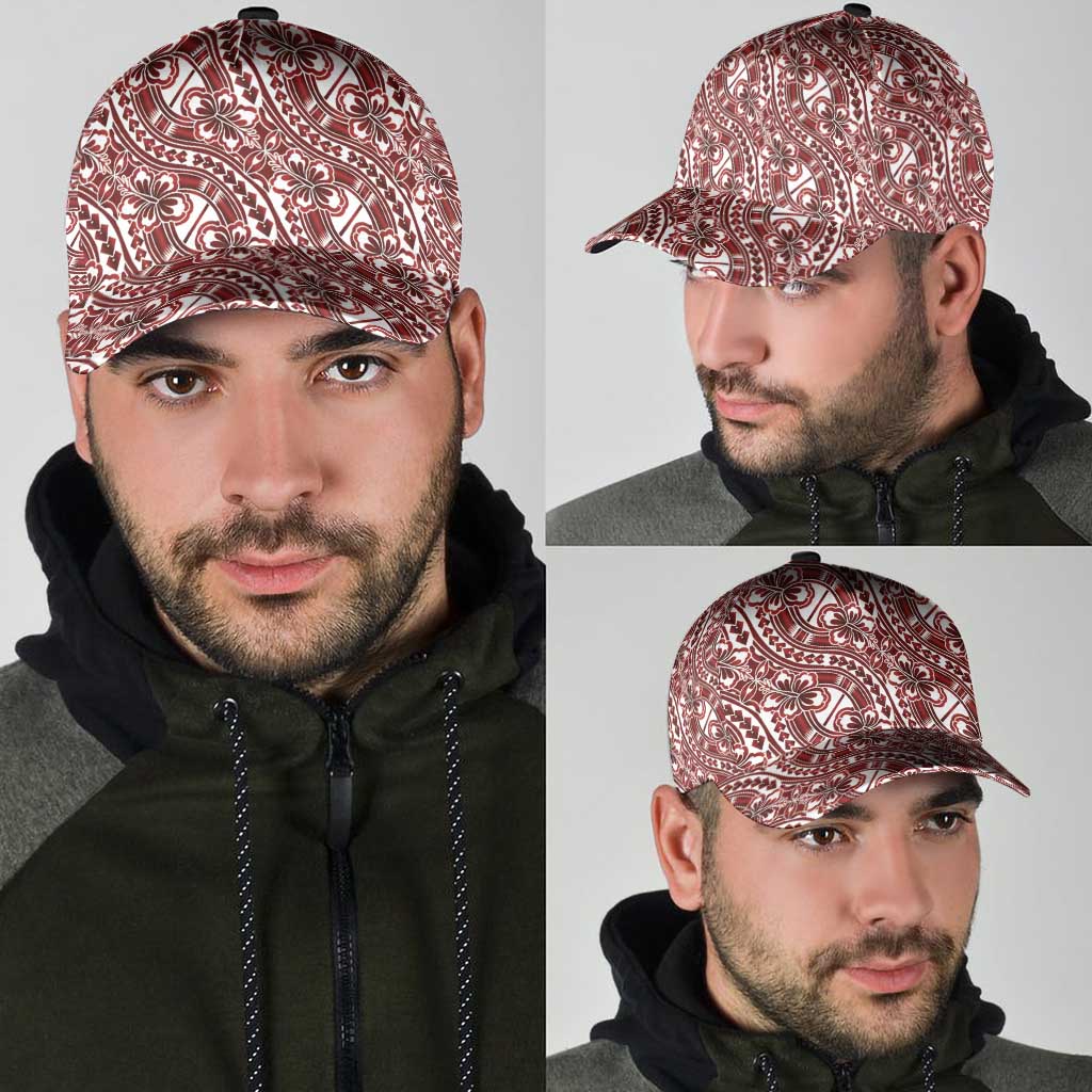 Hibiscus Bloom Island Tribal Waves Classic Cap Red Polynesian Pattern