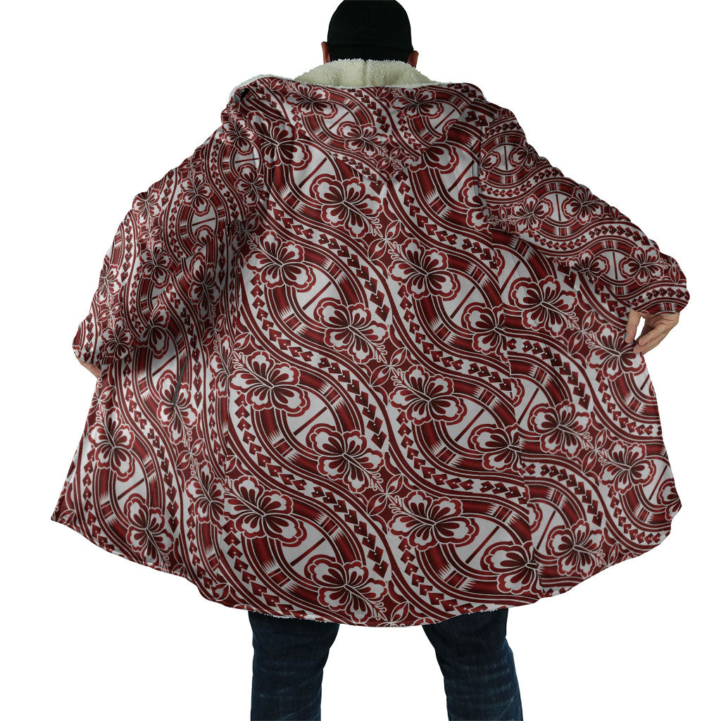Hibiscus Bloom Island Tribal Waves Cloak Red Polynesian Pattern
