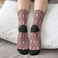 Hibiscus Bloom Island Tribal Waves Crew Socks Red Polynesian Pattern