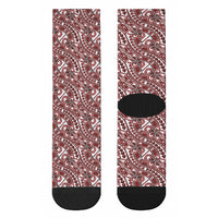 Hibiscus Bloom Island Tribal Waves Crew Socks Red Polynesian Pattern