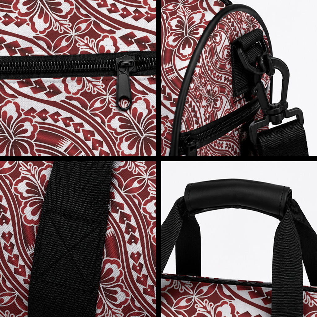 Hibiscus Bloom Island Tribal Waves Duffle Bag Red Polynesian Pattern