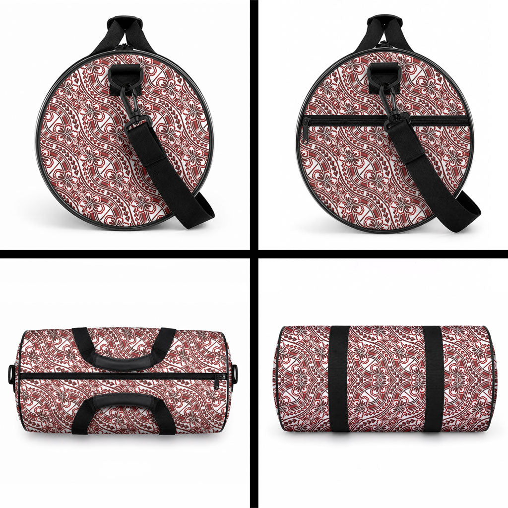 Hibiscus Bloom Island Tribal Waves Duffle Bag Red Polynesian Pattern