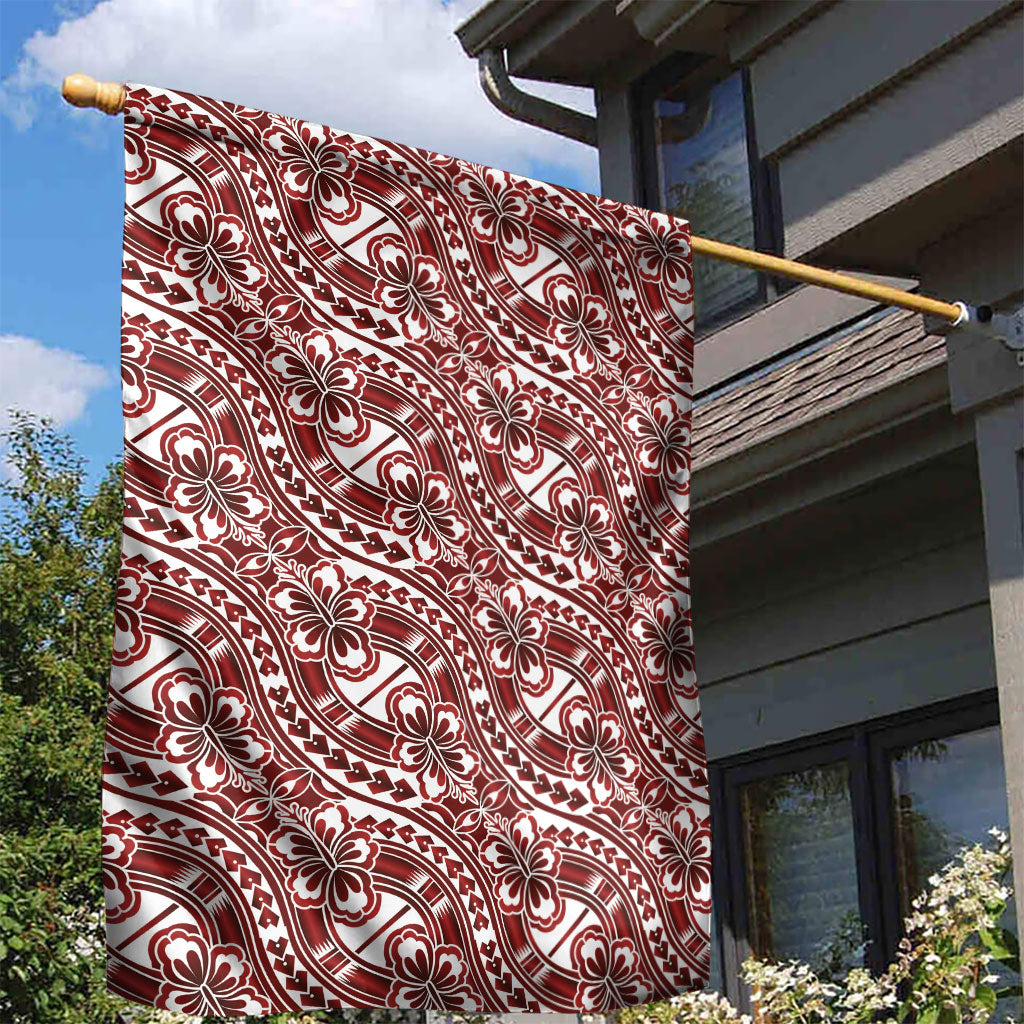 Hibiscus Bloom Island Tribal Waves Garden Flag Red Polynesian Pattern