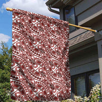 Hibiscus Bloom Island Tribal Waves Garden Flag Red Polynesian Pattern