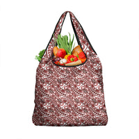 Hibiscus Bloom Island Tribal Waves Grocery Bag Red Polynesian Pattern