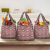 Hibiscus Bloom Island Tribal Waves Grocery Bag Red Polynesian Pattern