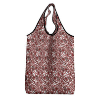 Hibiscus Bloom Island Tribal Waves Grocery Bag Red Polynesian Pattern