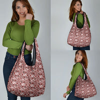 Hibiscus Bloom Island Tribal Waves Grocery Bag Red Polynesian Pattern