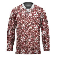 Hibiscus Bloom Island Tribal Waves Hockey Jersey Red Polynesian Pattern
