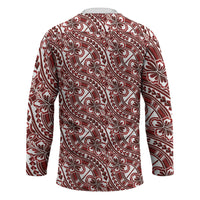 Hibiscus Bloom Island Tribal Waves Hockey Jersey Red Polynesian Pattern