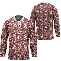Hibiscus Bloom Island Tribal Waves Hockey Jersey Red Polynesian Pattern