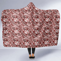 Hibiscus Bloom Island Tribal Waves Hooded Blanket Red Polynesian Pattern