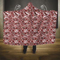 Hibiscus Bloom Island Tribal Waves Hooded Blanket Red Polynesian Pattern