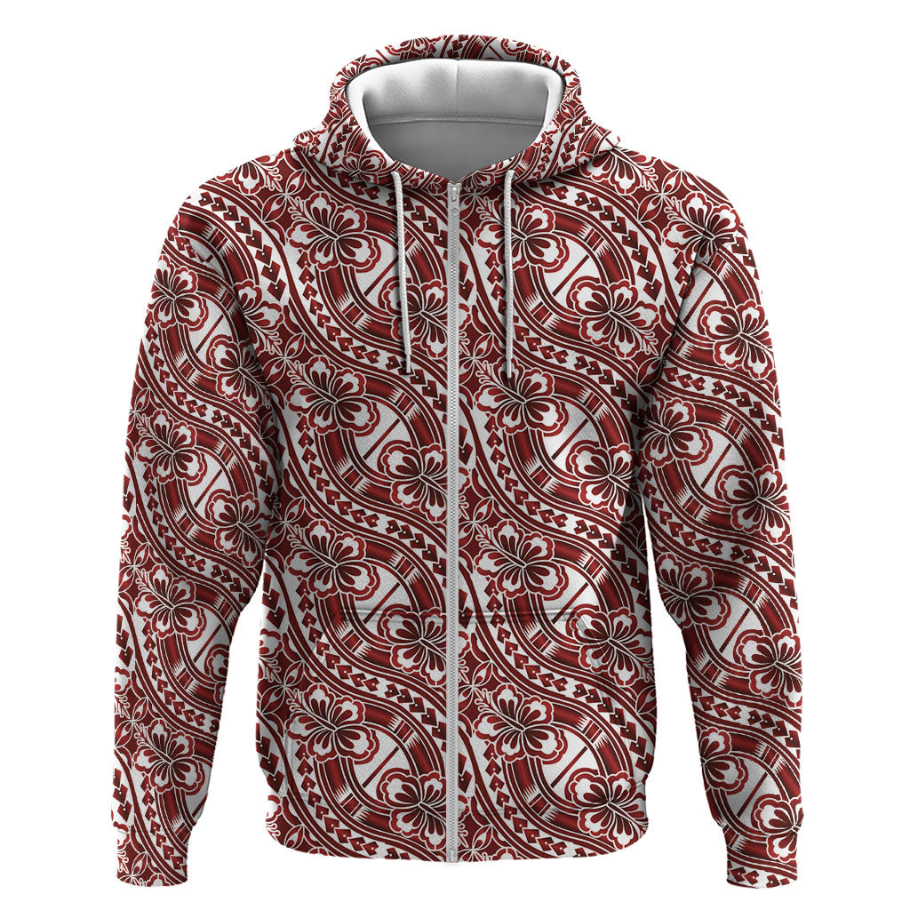 Hibiscus Bloom Island Tribal Waves Hoodie Red Polynesian Pattern LT01 Zip Hoodie Red - Polynesian Pride