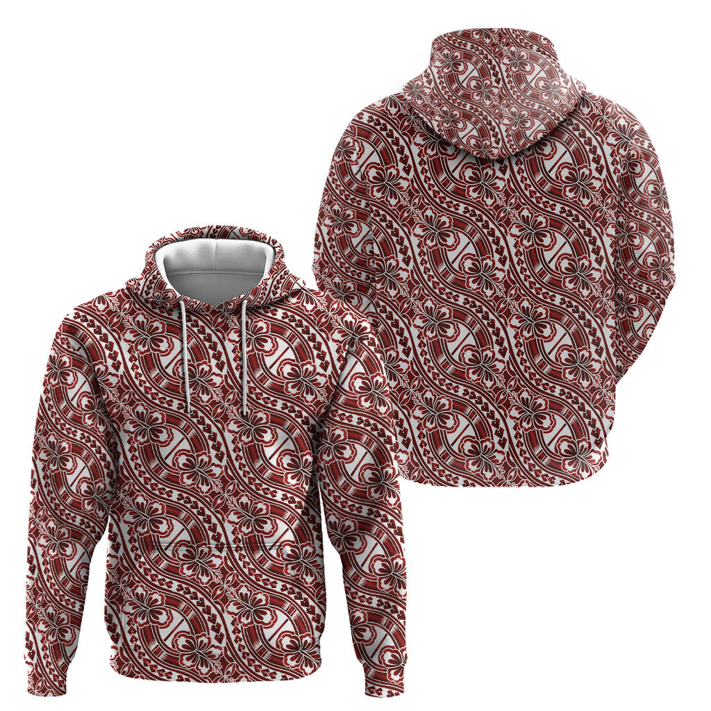 Hibiscus Bloom Island Tribal Waves Hoodie Red Polynesian Pattern LT01 - Polynesian Pride