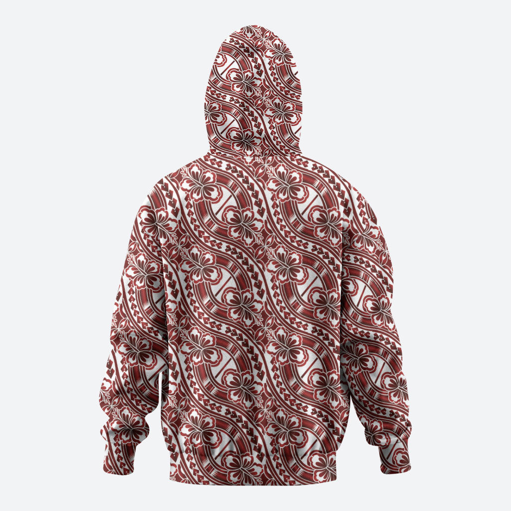 Hibiscus Bloom Island Tribal Waves Hoodie Red Polynesian Pattern LT01 - Polynesian Pride