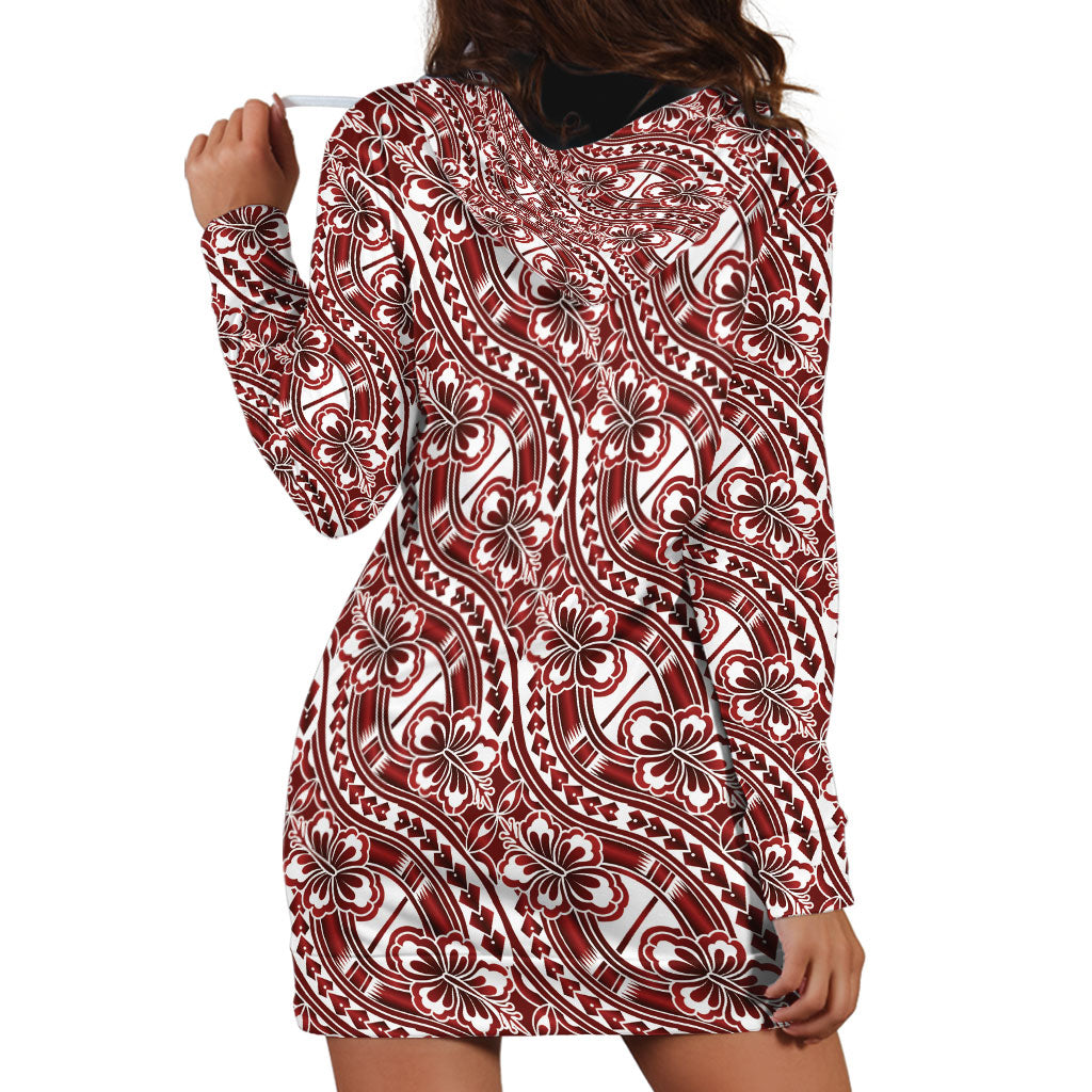 Hibiscus Bloom Island Tribal Waves Hoodie Dress Red Polynesian Pattern LT01 - Polynesian Pride