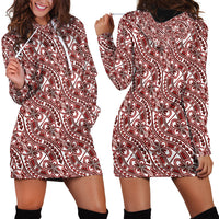 Hibiscus Bloom Island Tribal Waves Hoodie Dress Red Polynesian Pattern LT01 - Polynesian Pride