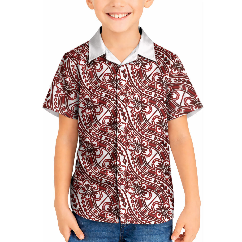 Hibiscus Bloom Island Tribal Waves Kid Hawaiian Shirt Red Polynesian Pattern LT01 Kid Red - Polynesian Pride