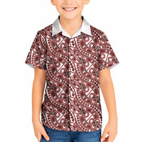 Hibiscus Bloom Island Tribal Waves Kid Hawaiian Shirt Red Polynesian Pattern LT01 Kid Red - Polynesian Pride