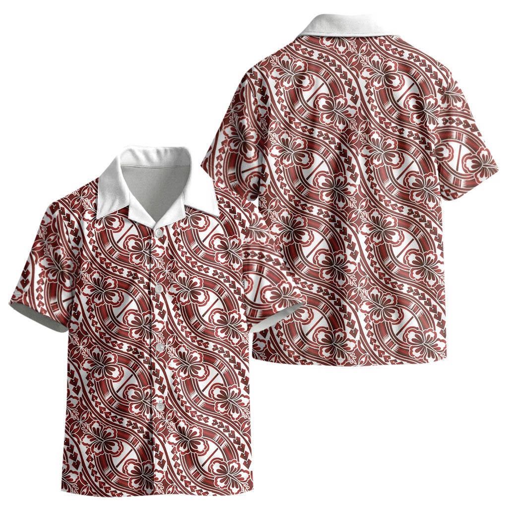 Hibiscus Bloom Island Tribal Waves Kid Hawaiian Shirt Red Polynesian Pattern LT01 - Polynesian Pride