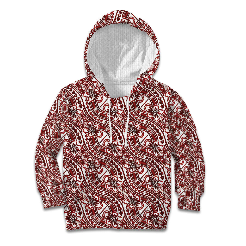 Hibiscus Bloom Island Tribal Waves Kid Hoodie Red Polynesian Pattern LT01 Hoodie Red - Polynesian Pride
