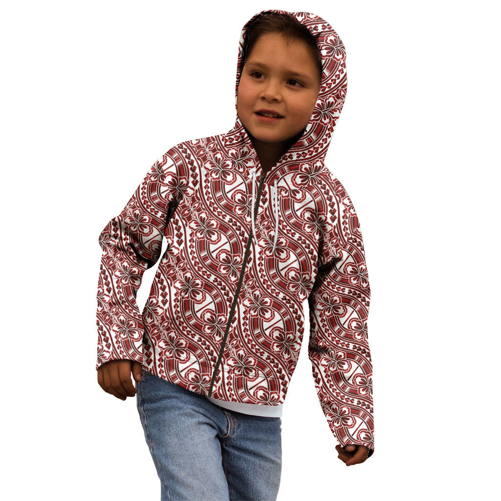 Hibiscus Bloom Island Tribal Waves Kid Hoodie Red Polynesian Pattern LT01 - Polynesian Pride