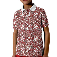 Hibiscus Bloom Island Tribal Waves Kid Polo Shirt Red Polynesian Pattern
