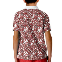 Hibiscus Bloom Island Tribal Waves Kid Polo Shirt Red Polynesian Pattern