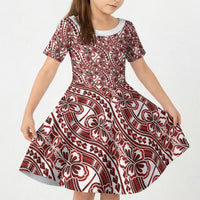 Hibiscus Bloom Island Tribal Waves Kid Short Sleeve Dress Red Polynesian Pattern LT01 KID Red - Polynesian Pride