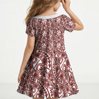 Hibiscus Bloom Island Tribal Waves Kid Short Sleeve Dress Red Polynesian Pattern LT01 - Polynesian Pride