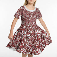 Hibiscus Bloom Island Tribal Waves Kid Short Sleeve Dress Red Polynesian Pattern LT01 - Polynesian Pride