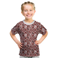 Hibiscus Bloom Island Tribal Waves Kid T Shirt Red Polynesian Pattern