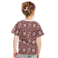 Hibiscus Bloom Island Tribal Waves Kid T Shirt Red Polynesian Pattern