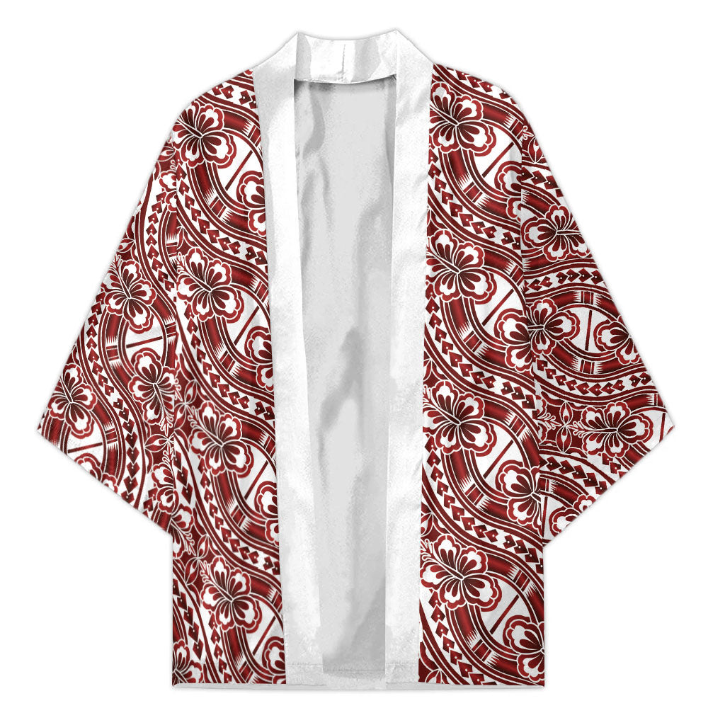 Hibiscus Bloom Island Tribal Waves Kimono Red Polynesian Pattern