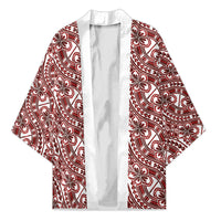 Hibiscus Bloom Island Tribal Waves Kimono Red Polynesian Pattern