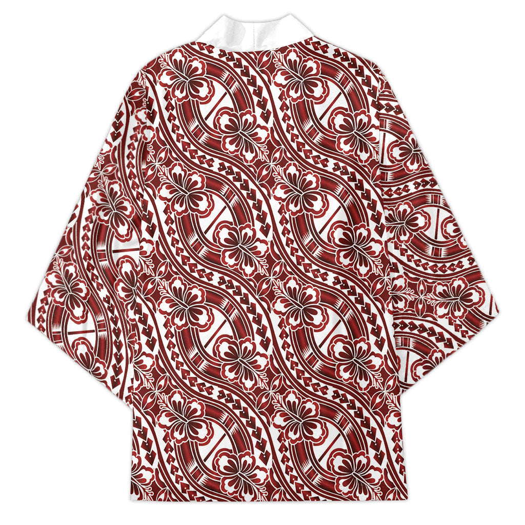 Hibiscus Bloom Island Tribal Waves Kimono Red Polynesian Pattern