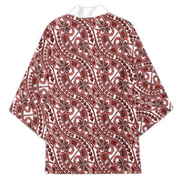 Hibiscus Bloom Island Tribal Waves Kimono Red Polynesian Pattern