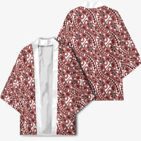 Hibiscus Bloom Island Tribal Waves Kimono Red Polynesian Pattern
