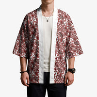 Hibiscus Bloom Island Tribal Waves Kimono Red Polynesian Pattern